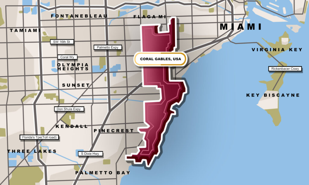 Custom Map Infographics of the Luxury Homes for Sale in Coral Gables, FL City Guide Page