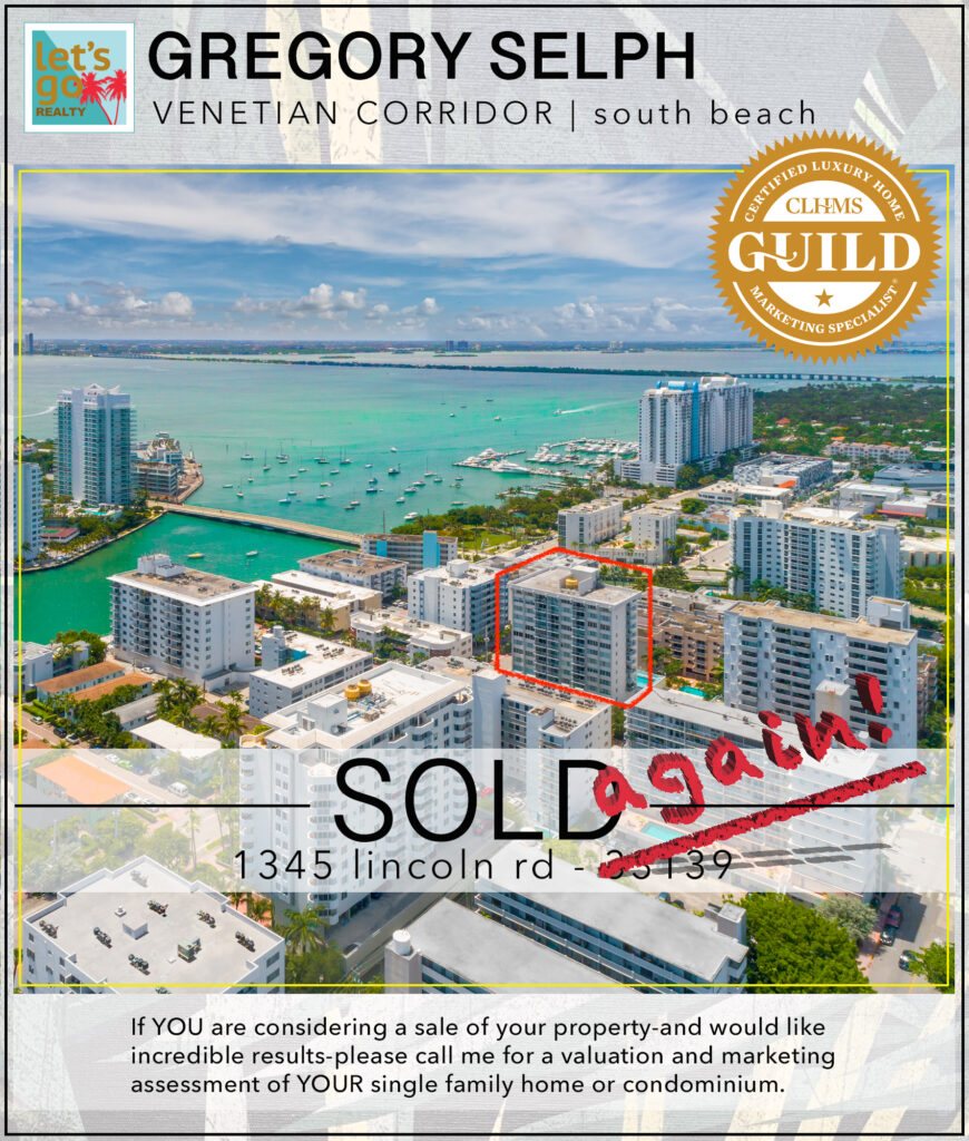 RECORD SALES PRICE for building: SOLD >AGAIN< 1345 lincoln rd unit 705 miami beach FL 33139 #gregoryselph #letsgorealty