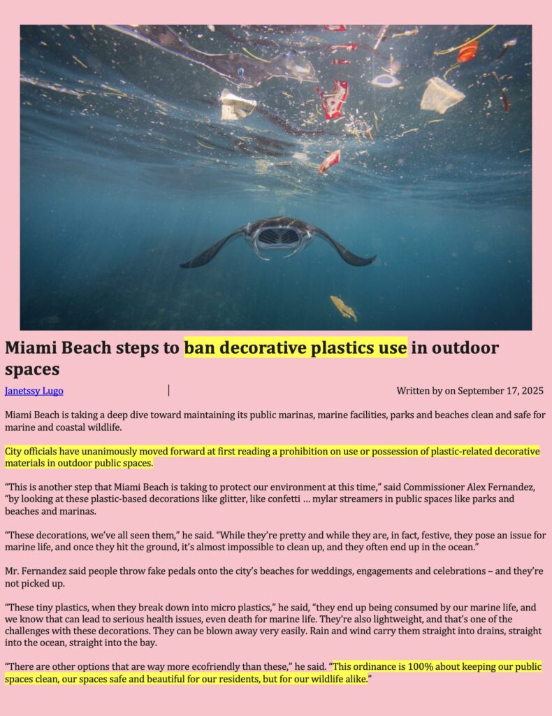 Miami Beach steps to ban decorative plastics use in outdoor spaces